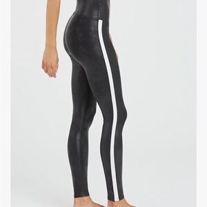 NWT SPANX Black Leggings with White Stripe leather